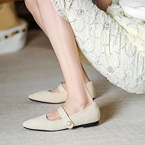 Amazon.com | ENJGU Women's Knit Breathable Pointed Toe Flat